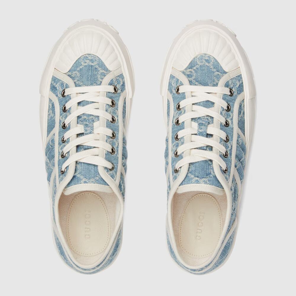 Gucci Chunky Monogram GG Logo Blue Denim Flat Low Top Platform Sneakers 36.5 - Picture 9 of 16
